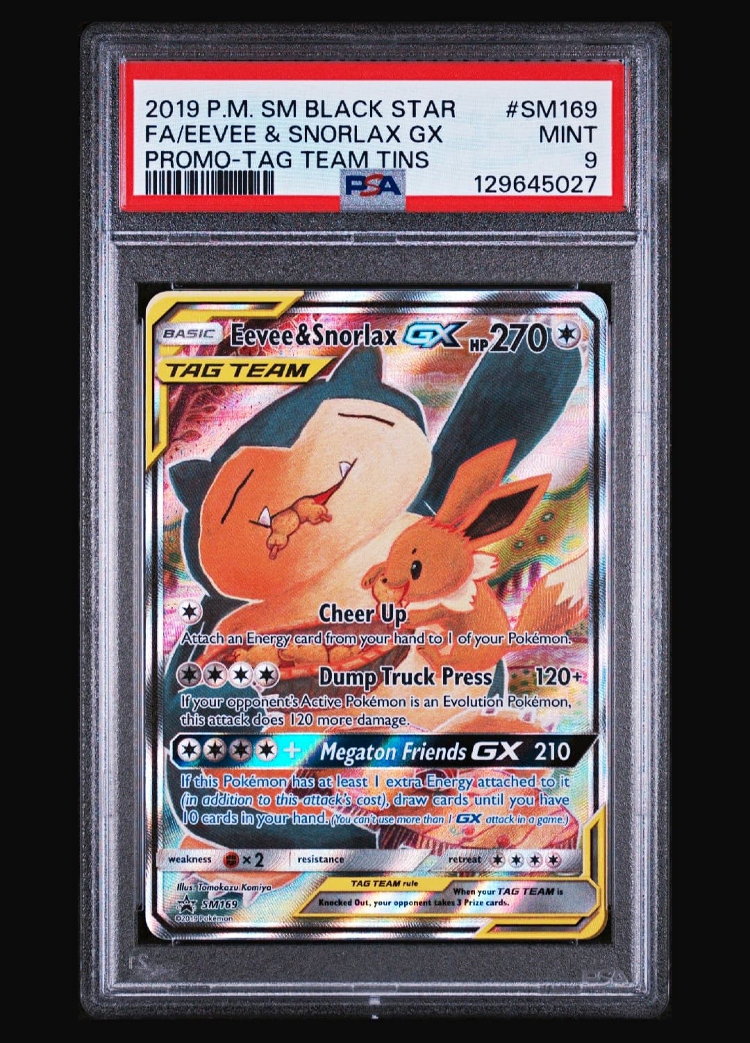 Pokemon 2019 Eevee & Snorlax GX SM169 Promo TAG TEAM Holo PSA 9