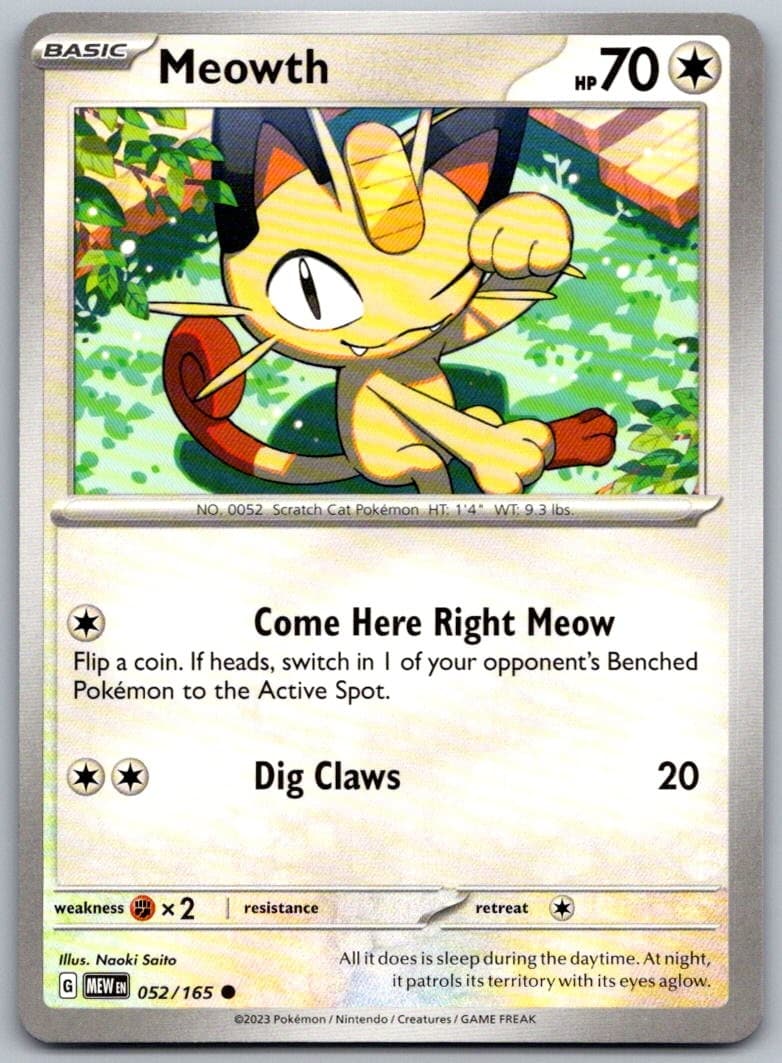 Meowth Scarlet & Violet 151 052/165 Common Pokémon — English Near Mint