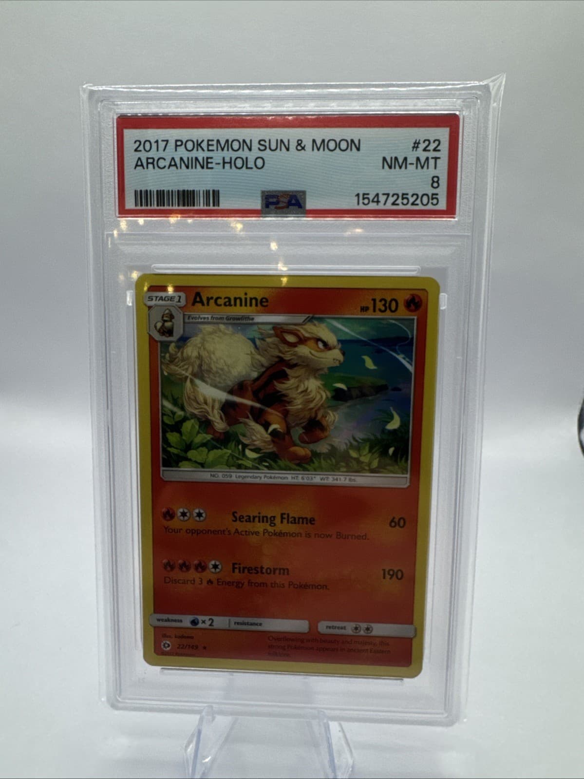 2017 POKEMON SUN & MOON #22 ARCANINE-HOLO PSA 8