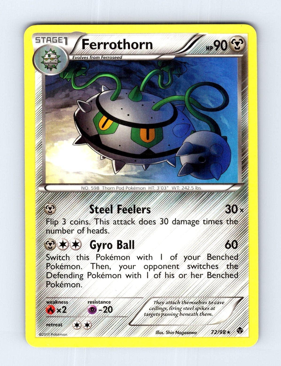 Ferrothorn 72/98 Rare Emerging Powers Pokemon Card Moderately Played