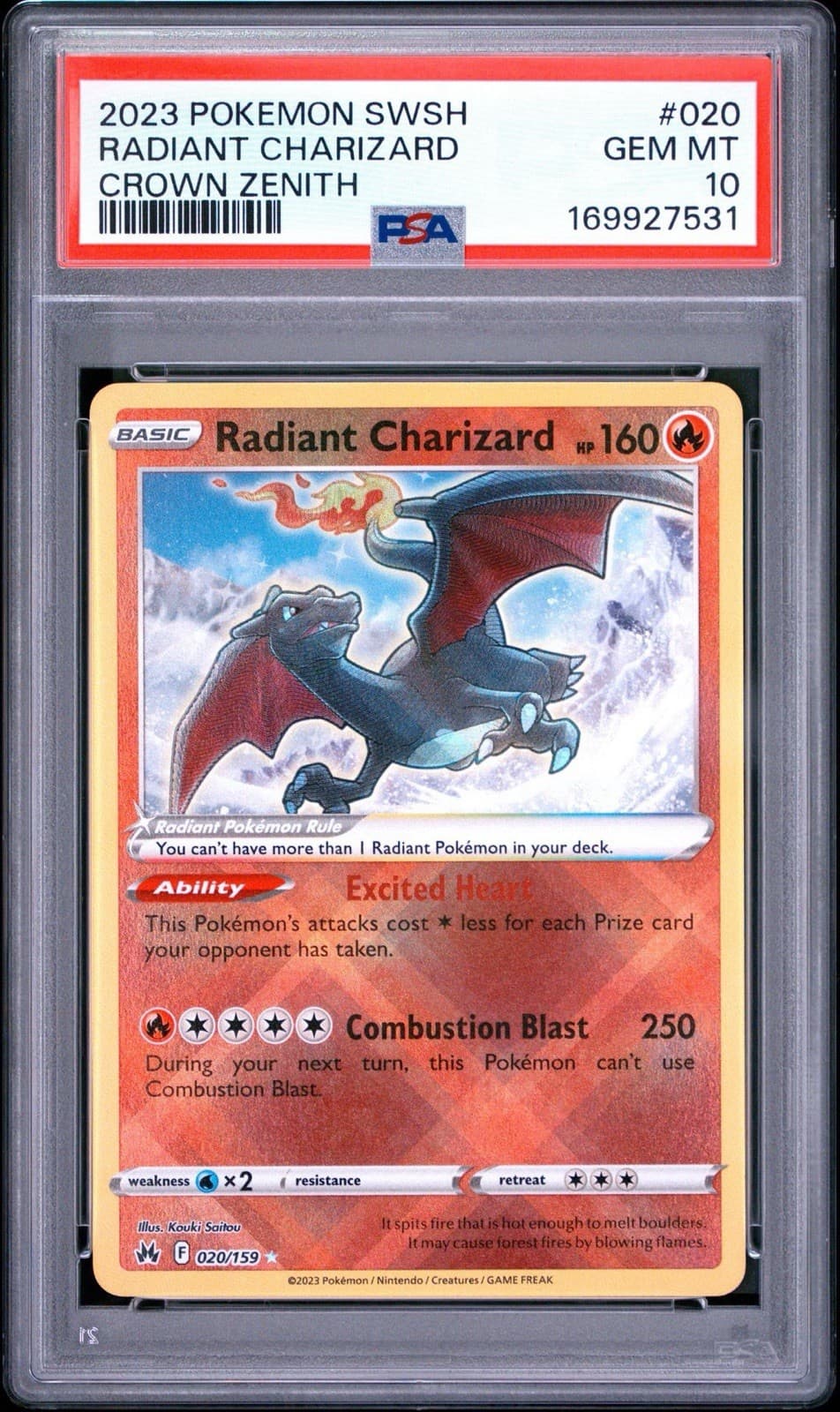 2023 POKEMON SWORD & SHIELD CROWN ZENITH #020 RADIANT CHARIZARD PSA 10