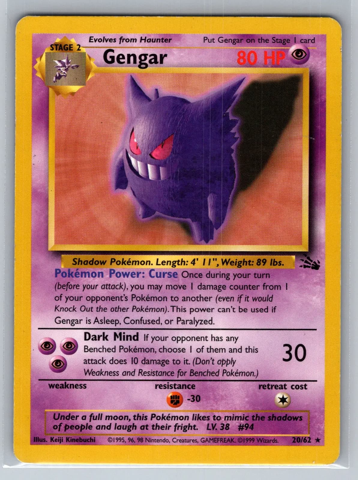 Gengar 20/62 Fossil Rare 1999 WOTC Pokemon TCG — photo 1 of 2