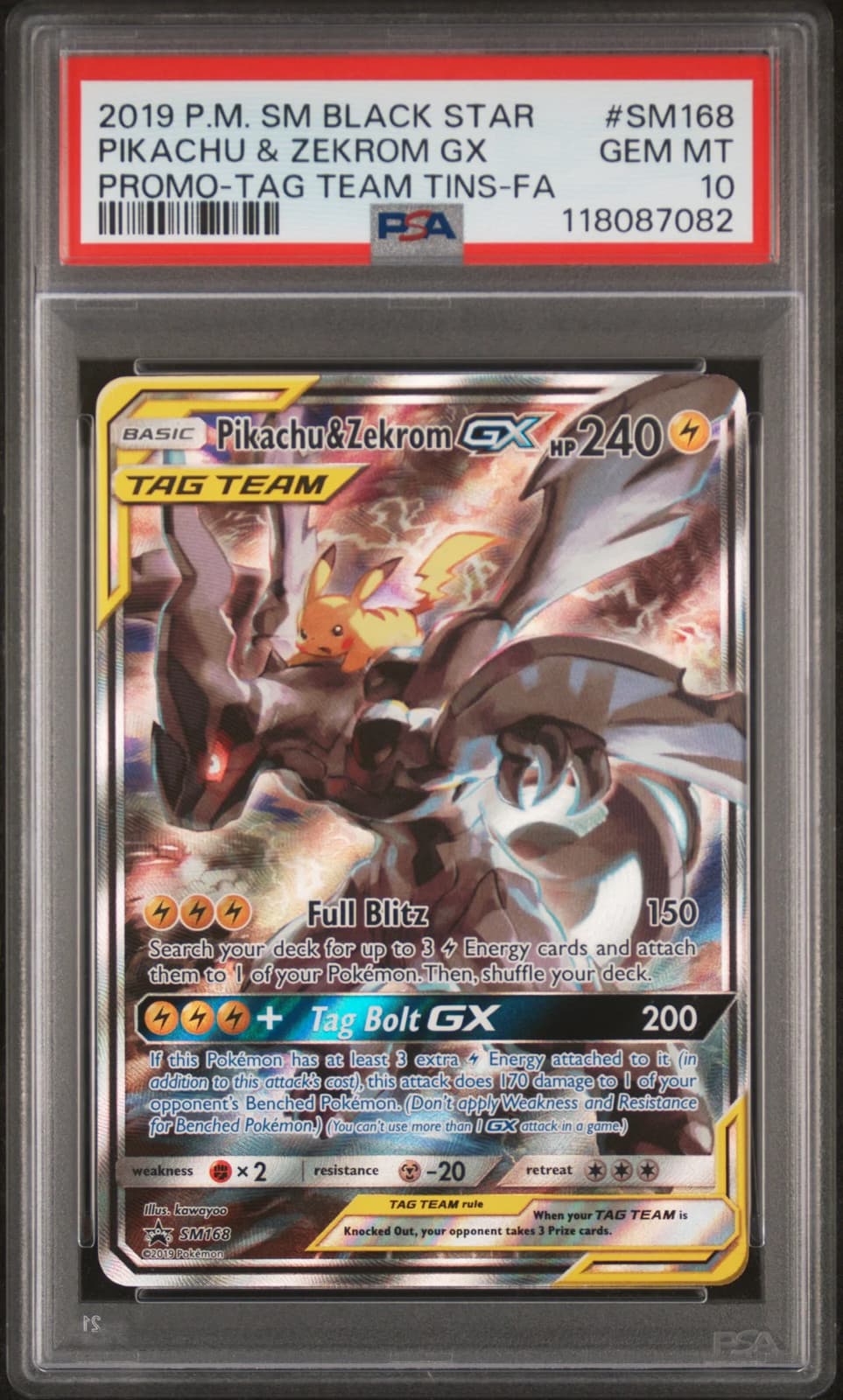 2019 Pokemon SM Black Star Promo Pikachu & Zekrom GX PSA 10 #SM168