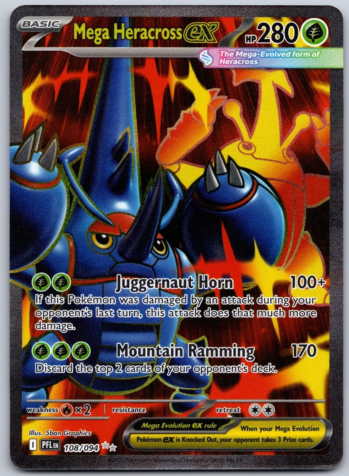 Mega Heracross ex 108/094 Ultra Rare Phantasmal Flames Pokemon Holo Near Mint