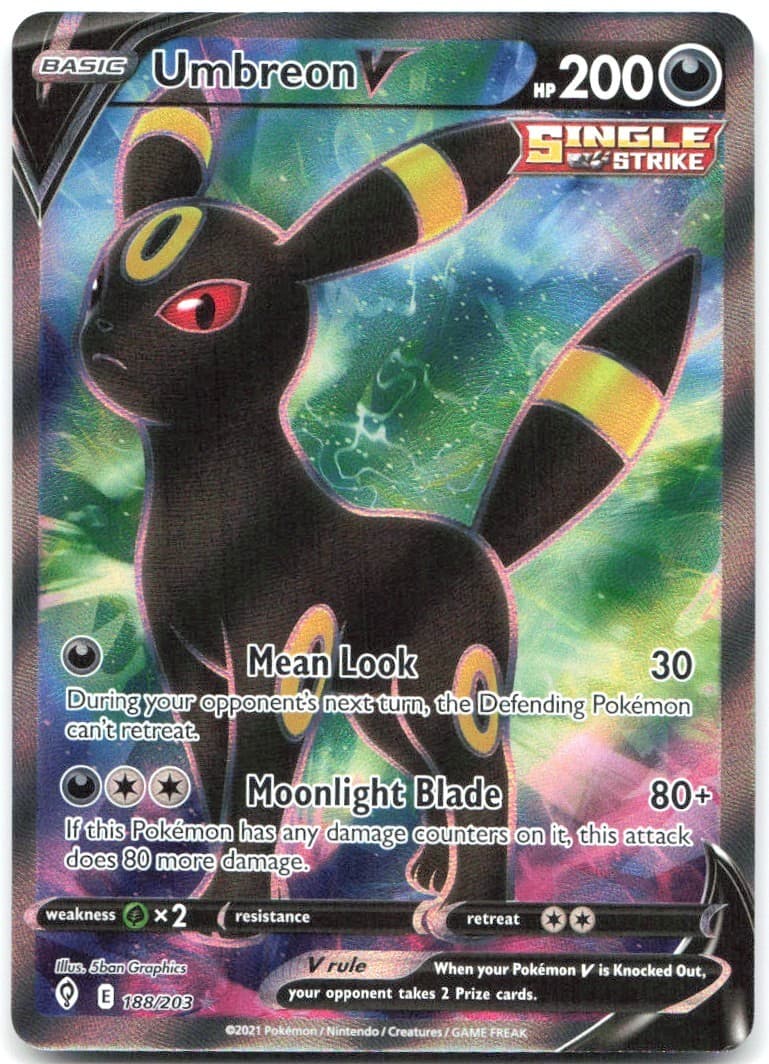 Umbreon V (Full Art) 188/203 Pokemon SWSH07: Evolving Skies Holo Ultra Rare NM