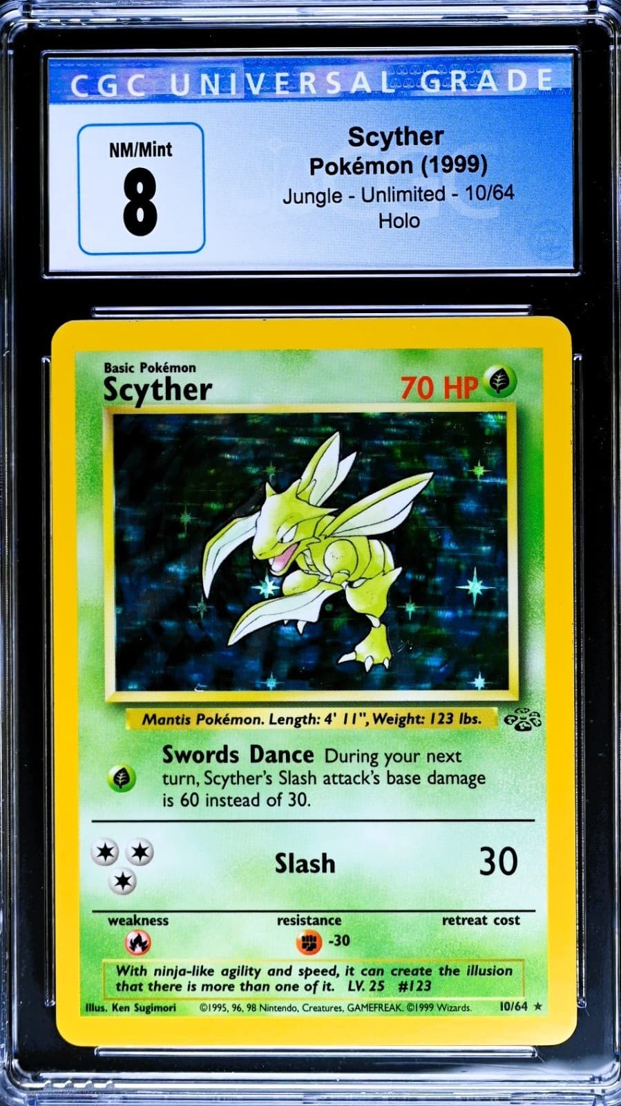 1999 Scyther 10/64 Jungle Pokemon Card Holo Rare CGC 8 Blue Label