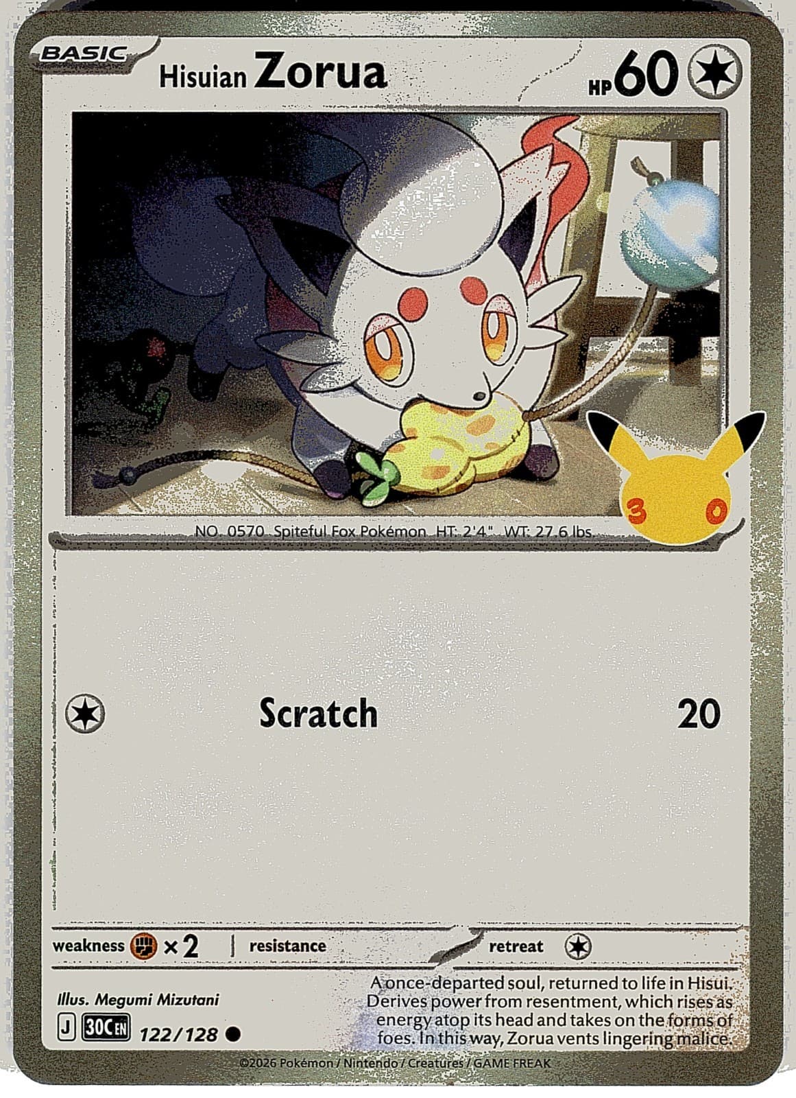 Hisuian Zorua 122/128 Common ME: 30th Celebration Pokemon Holo Near Mint