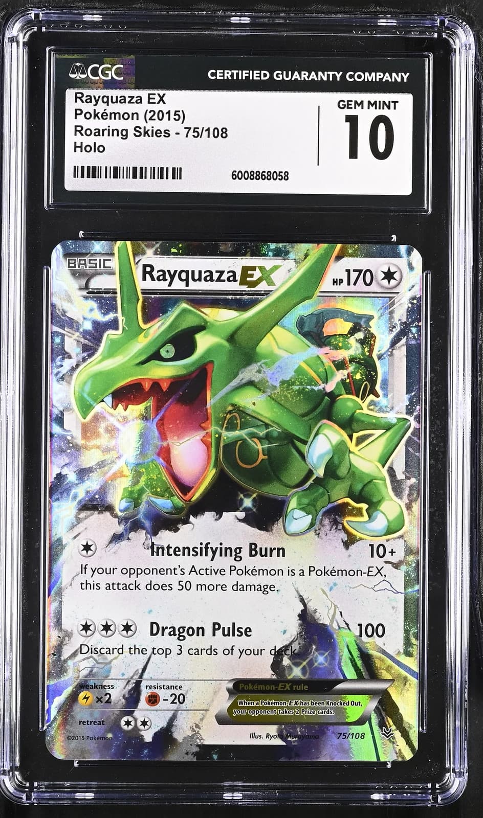2015 Pokemon Roaring Skies Rayquaza EX CGC 10 #75/108