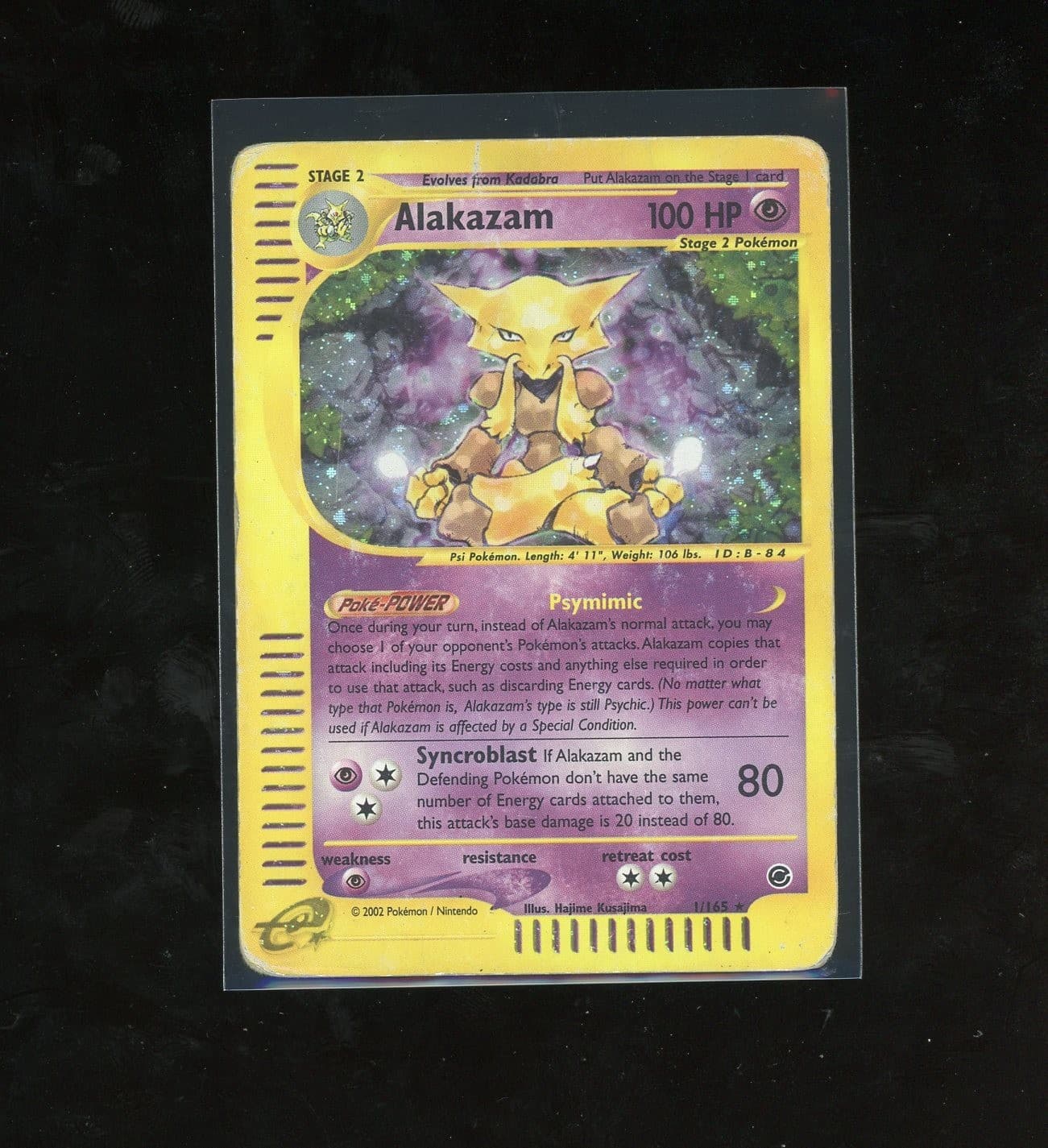 2002 Expedition Alakazam Holo Foil Rare 1/165 E-Reader Series Pokemon Vintage
