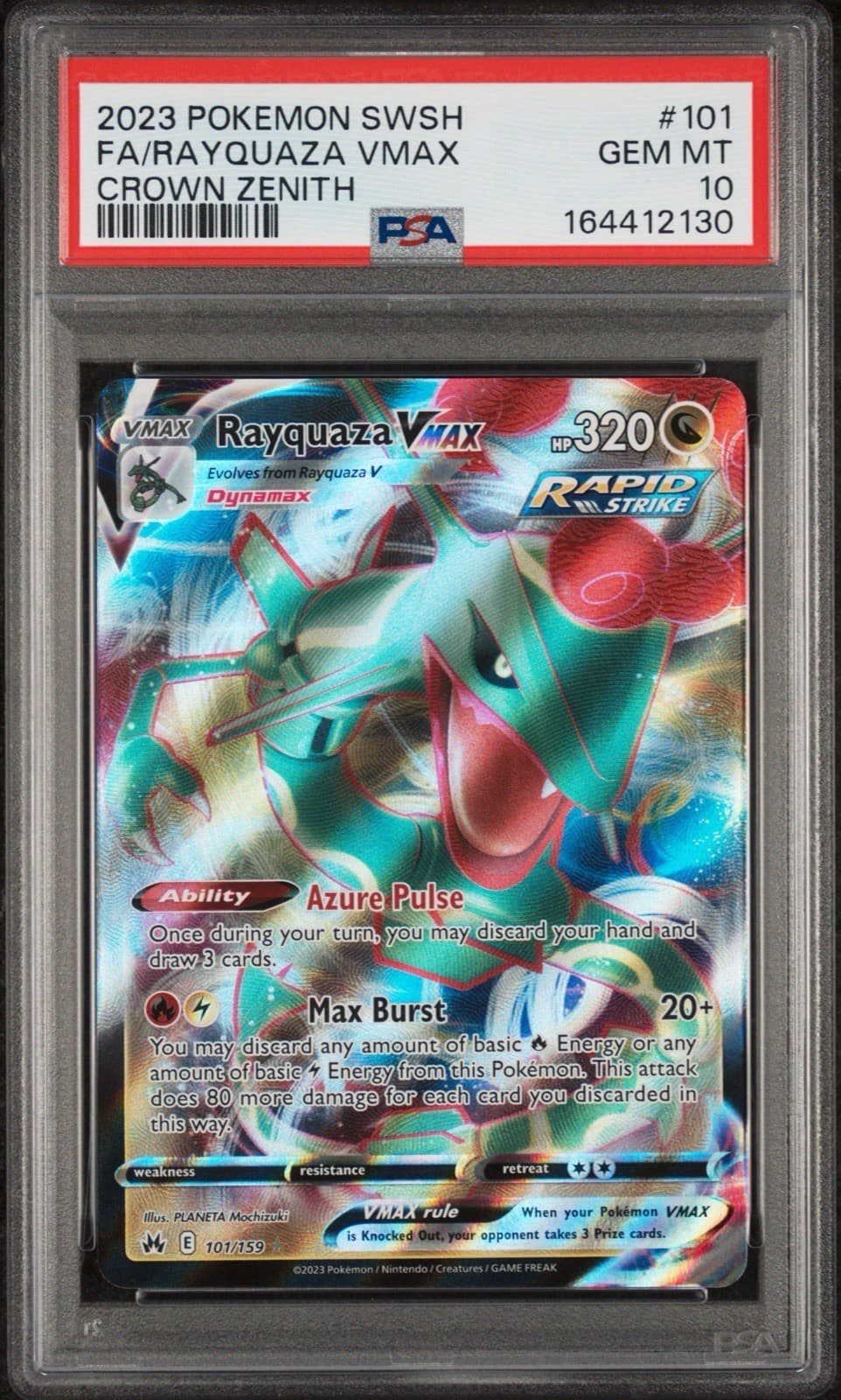 2023 POKEMON SWORD & SHIELD CROWN ZENITH #101 FULL ART/RAYQUAZA VMAX PSA 10