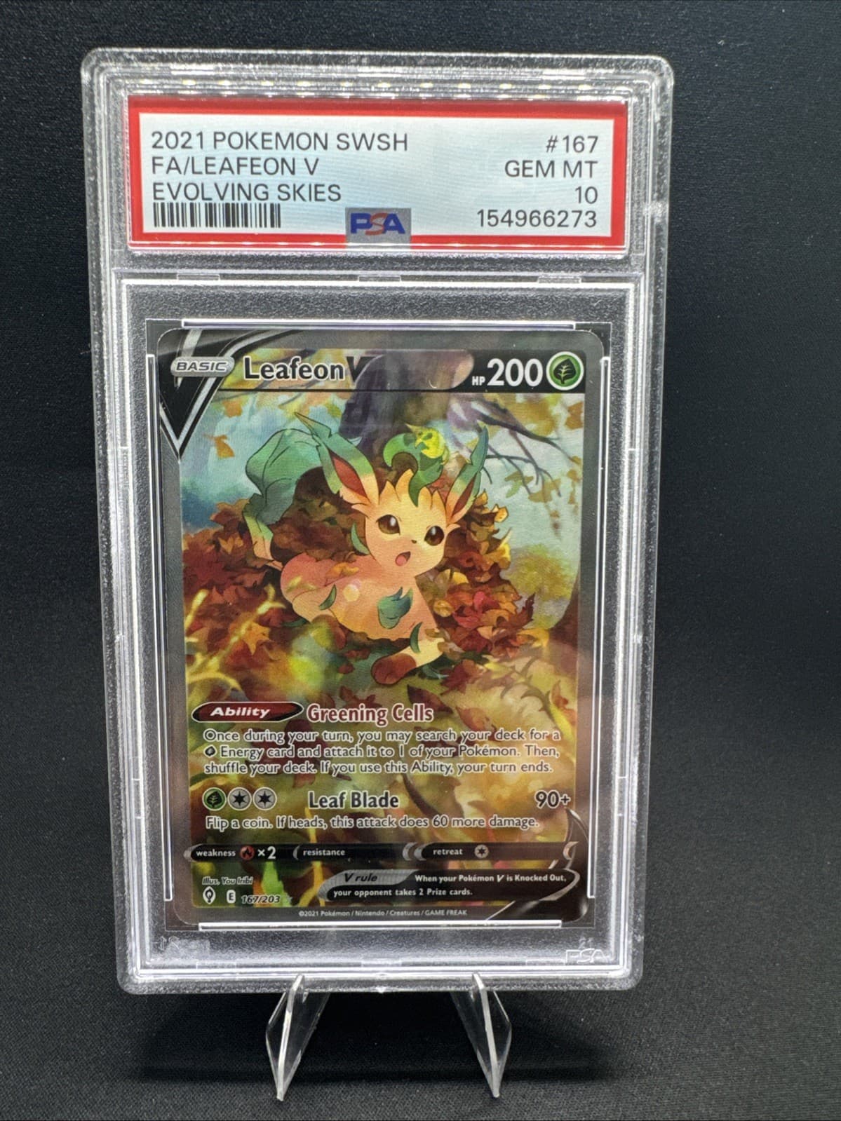 Leafeon V (Alternate Full Art) 167/203 Pokemon Evolving Skies PSA 10