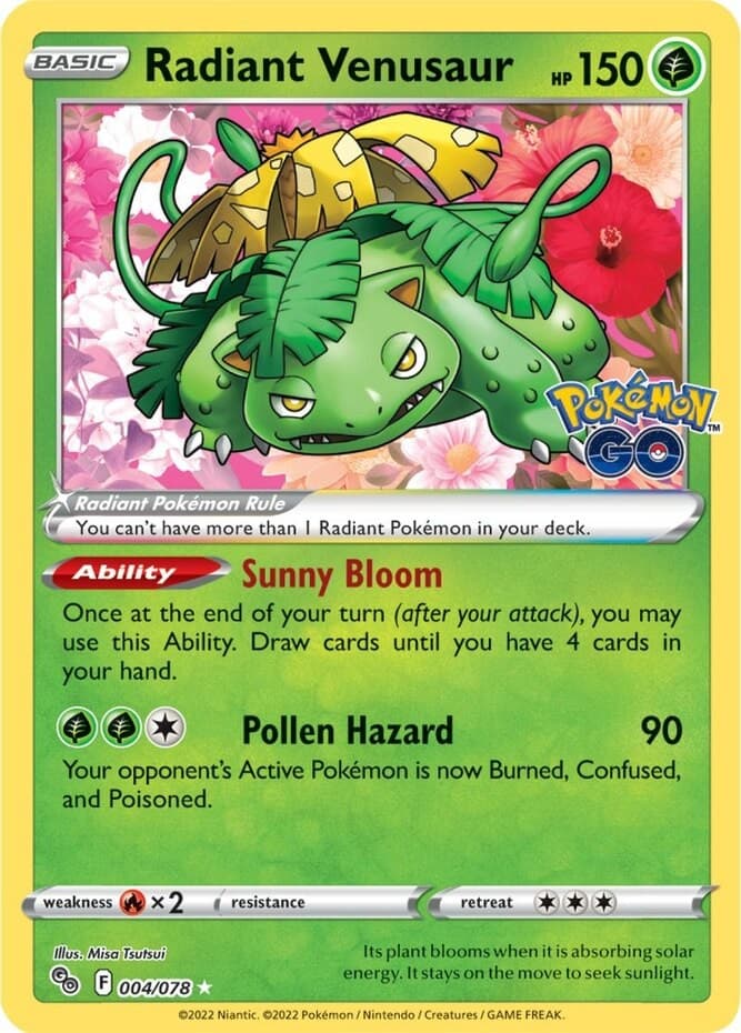 Moderately Played Radiant Venusaur - 004/078 - Radiant Rare Pokemon Pokemon GO