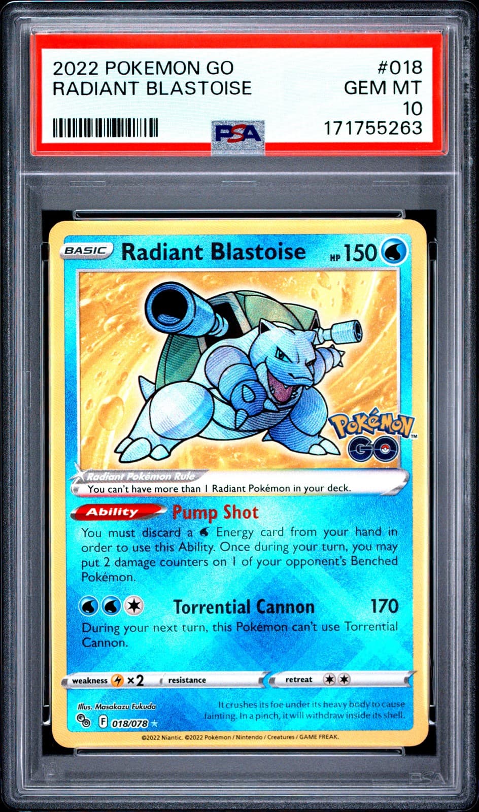 2022 POKEMON GO #018 RADIANT BLASTOISE PSA 10