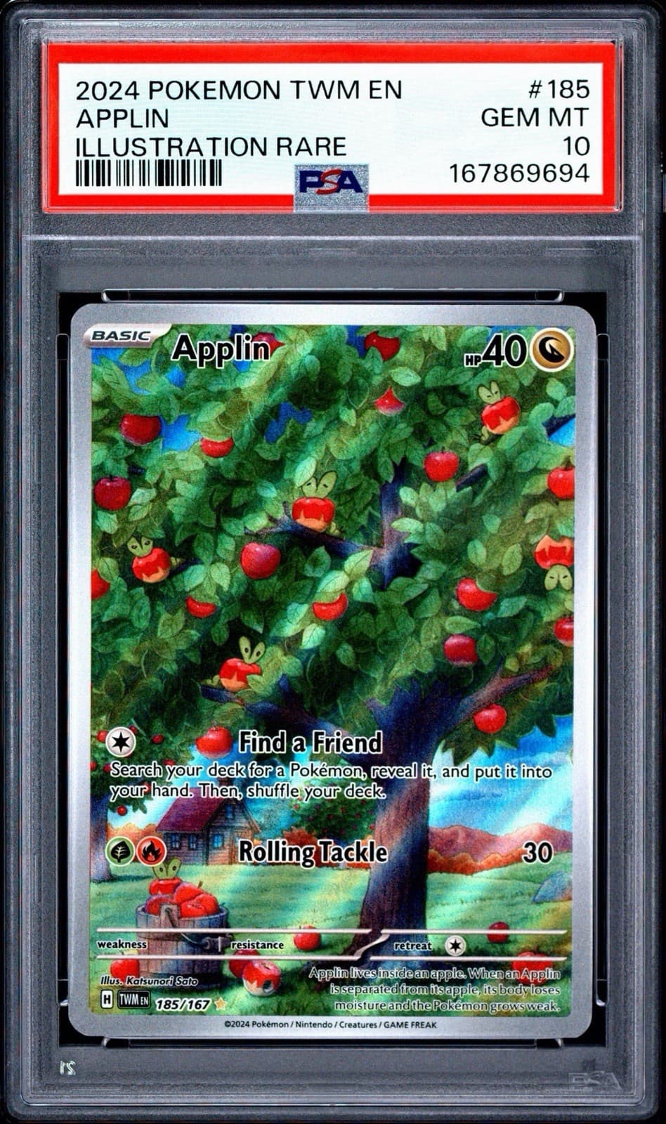 Pokemon TCG Applin 185/167 Twilight Masquerade Illustration Rare Holo PSA 10