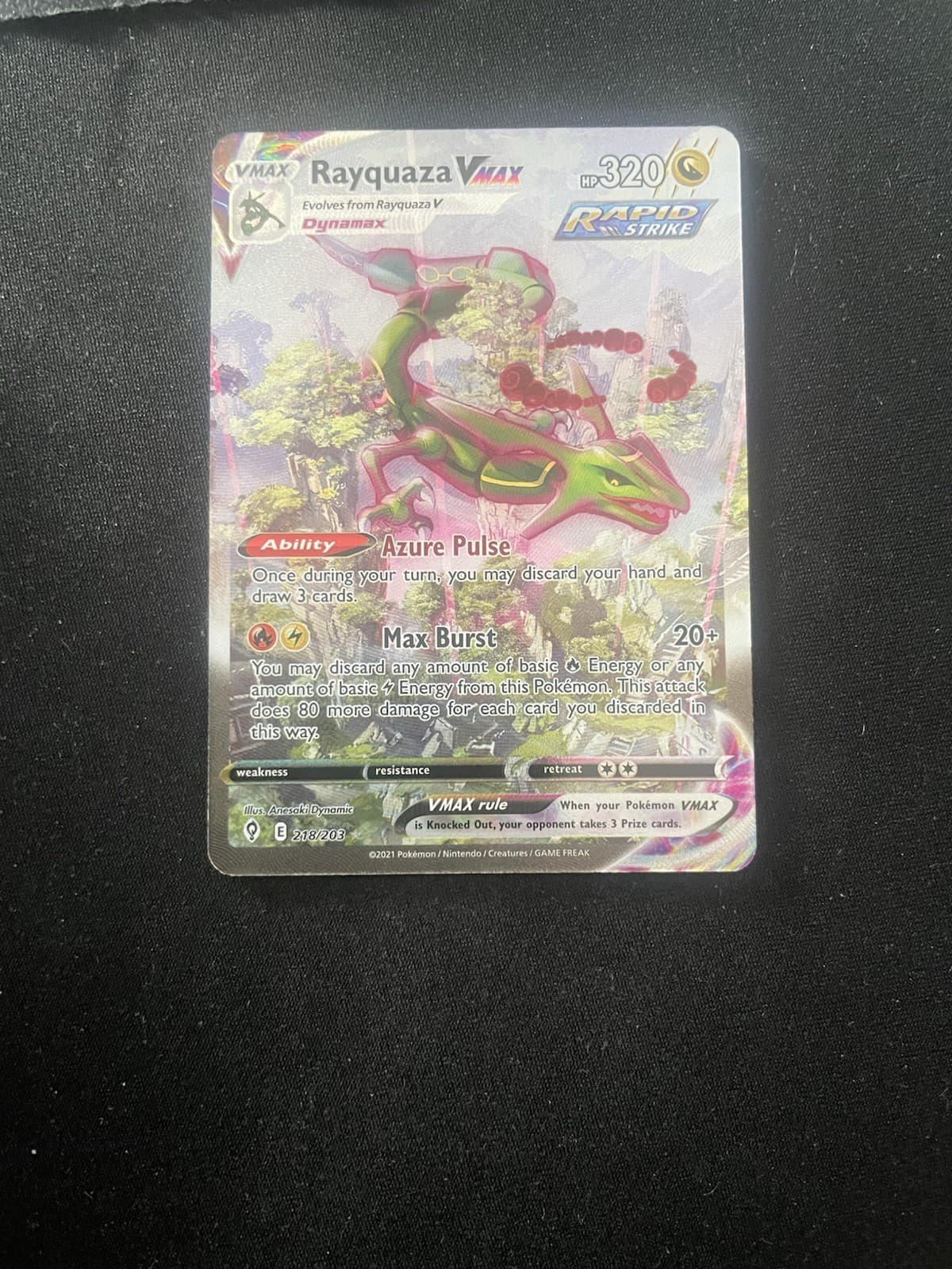 Pokemon Rayquaza VMAX Evolving Skies NM (factory print errror) Alt art 218/203