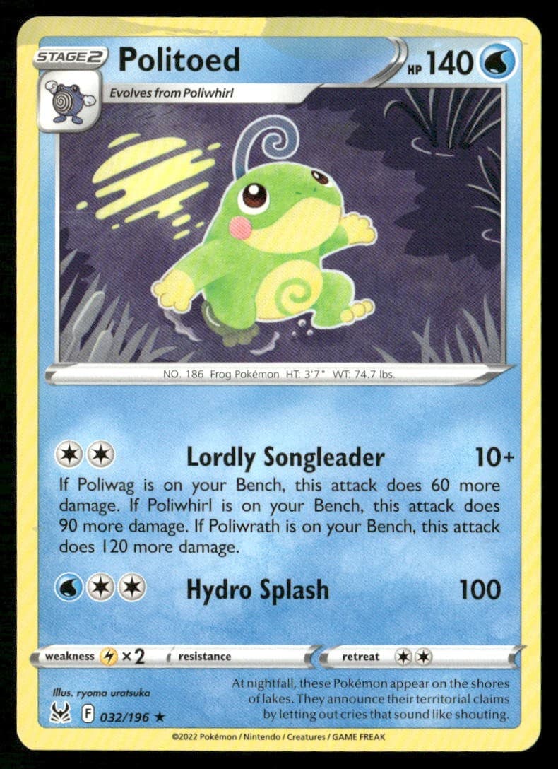 Politoed 032/196 Rare Lost Origin Pokemon Near Mint