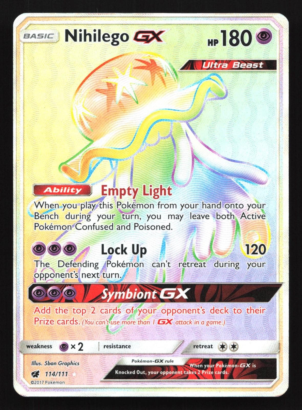 Nihilego GX 114/111 Crimson Invasion Secret Rare Holo Pokemon Card