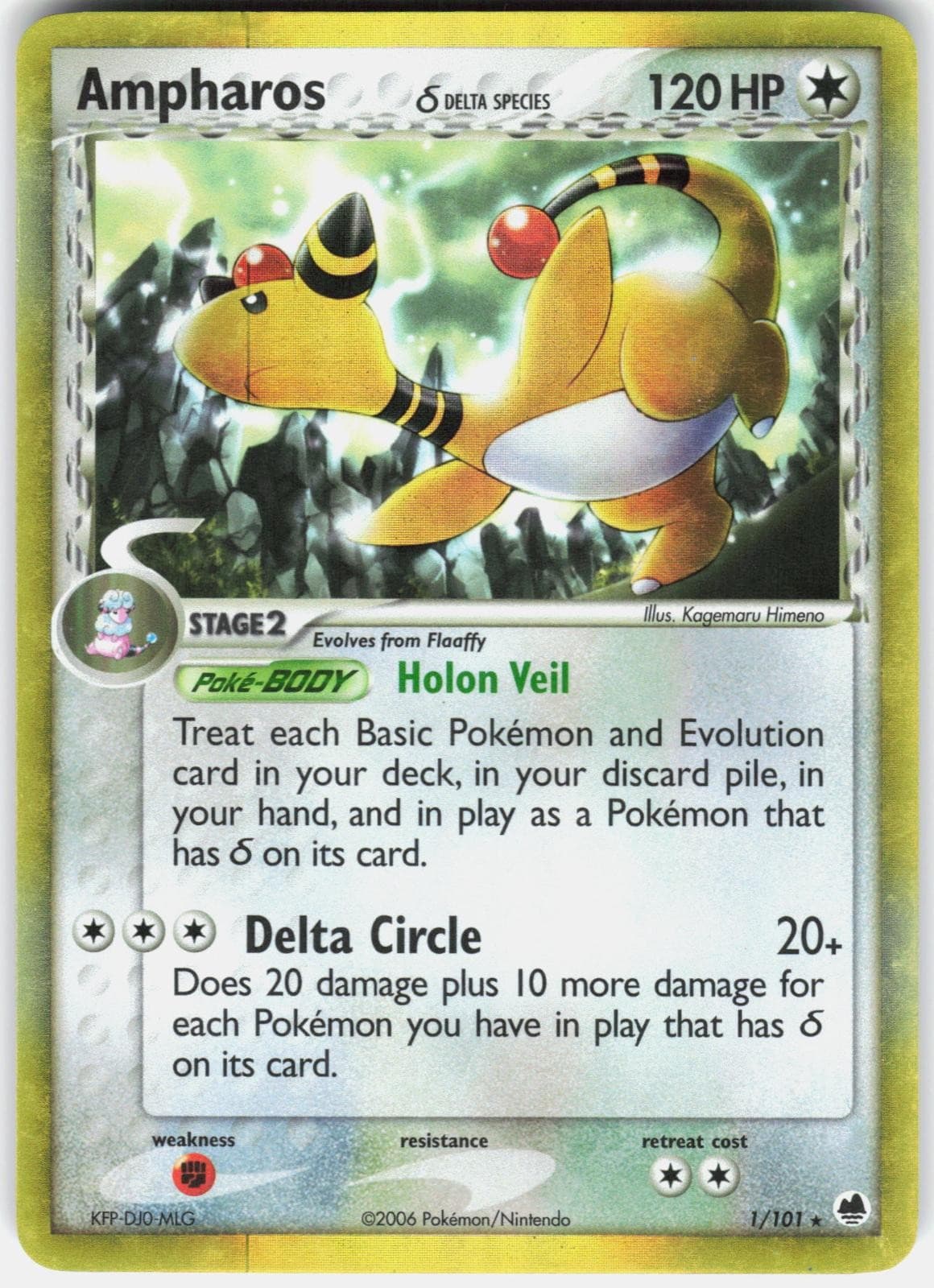 Ampharos 1/101 Holo Rare Dragon Frontiers Pokemon Moderately Played