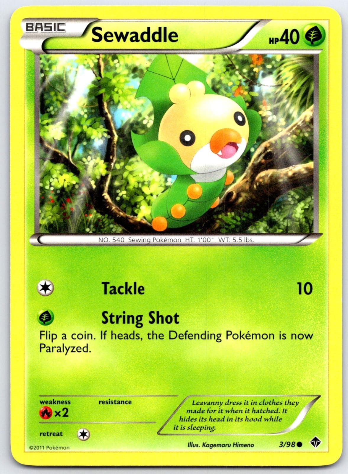 Sewaddle 3/98 Common Emerging Powers Pokemon Moderately Played