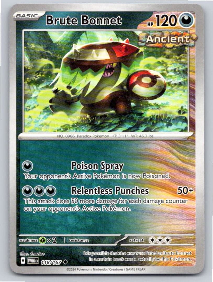 POKEMON BRUTE BONNET TWILIGHT MASQUERADE 118/167 UNCOMMON NM A34385 FREE S&H