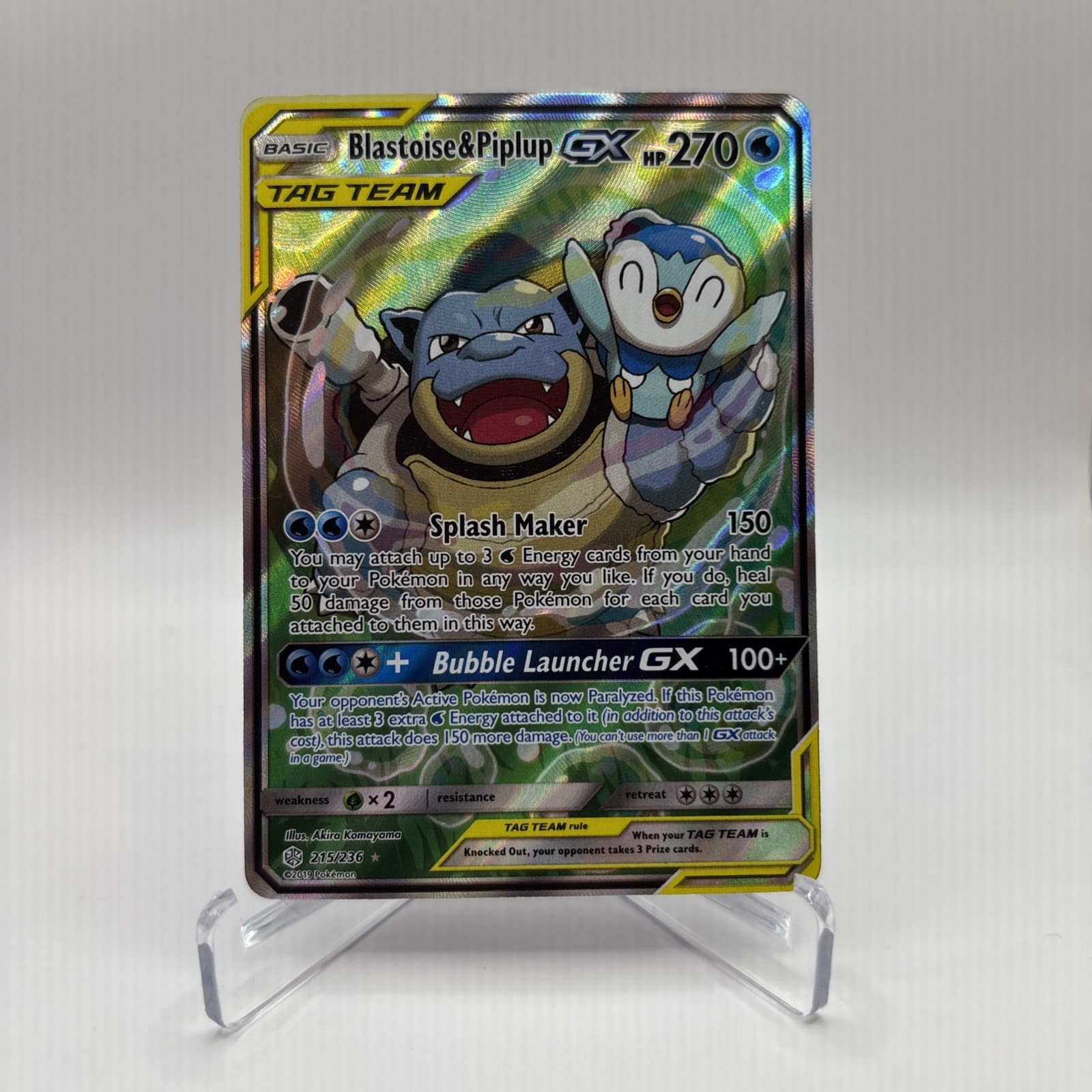 Blastoise & Piplup GX (Alternate Full Art) 215/236 Sm-Cosmic Eclipse Holo