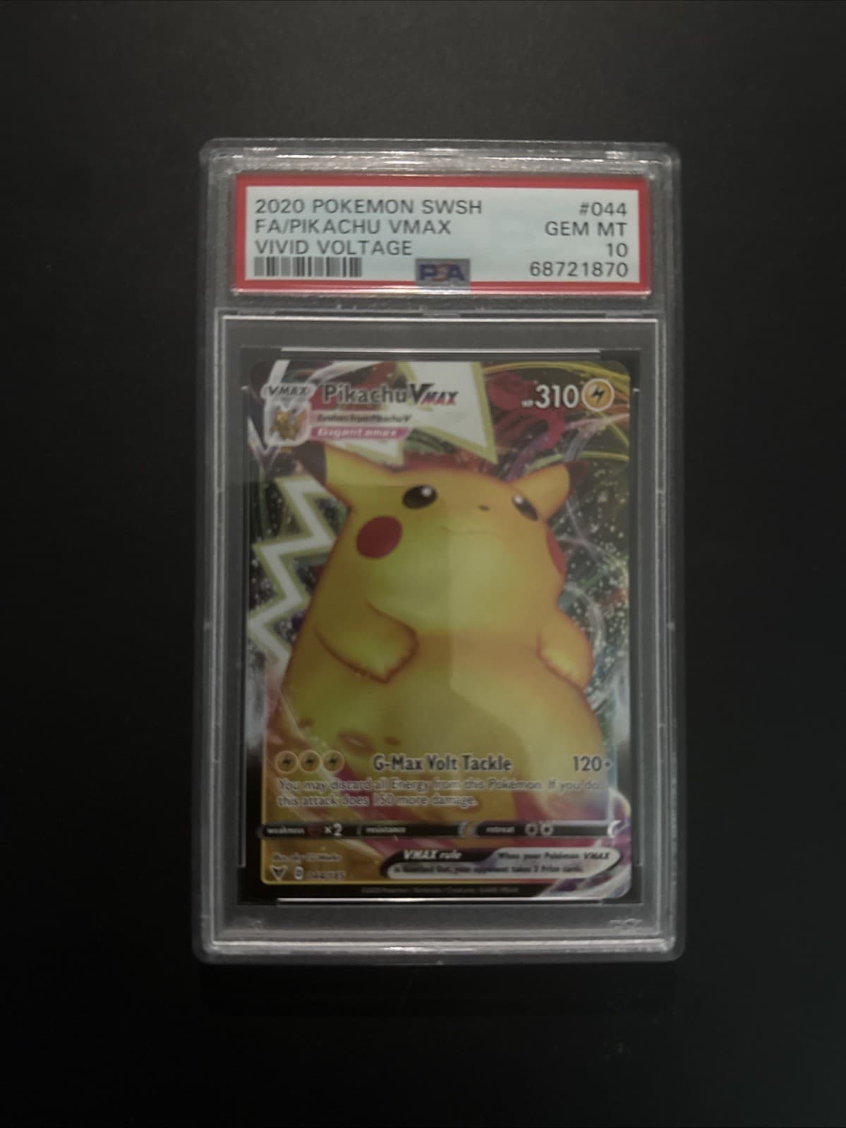 2020 Pokémon Pikachu VMAX Vivid Voltage Full Art 44/185 PSA 10