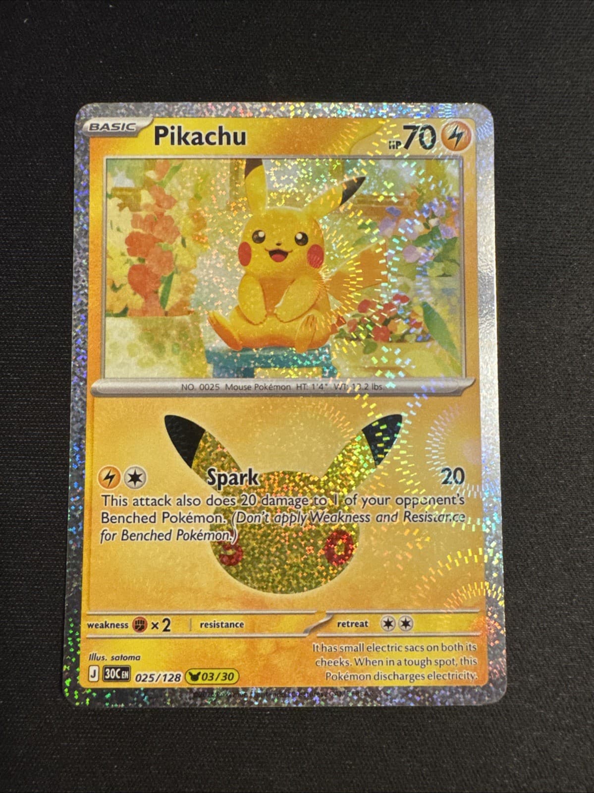 Pikachu Holo 25/128 Pokemon 30th Celebration Anniversary 03/30