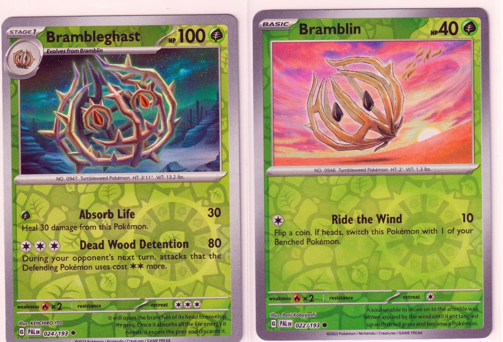 2 PALDEA EVOLVED POKEMON BRAMBLEGHAST 24/193 +BRAMBLIN 22/193 BOTH REV HOLO NM/M