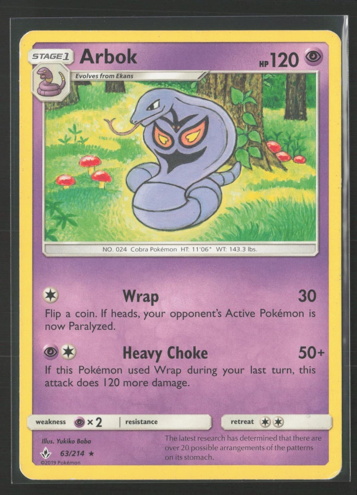 Arbok 63/214 Rare Unbroken Bonds Pokemon Moderately Played