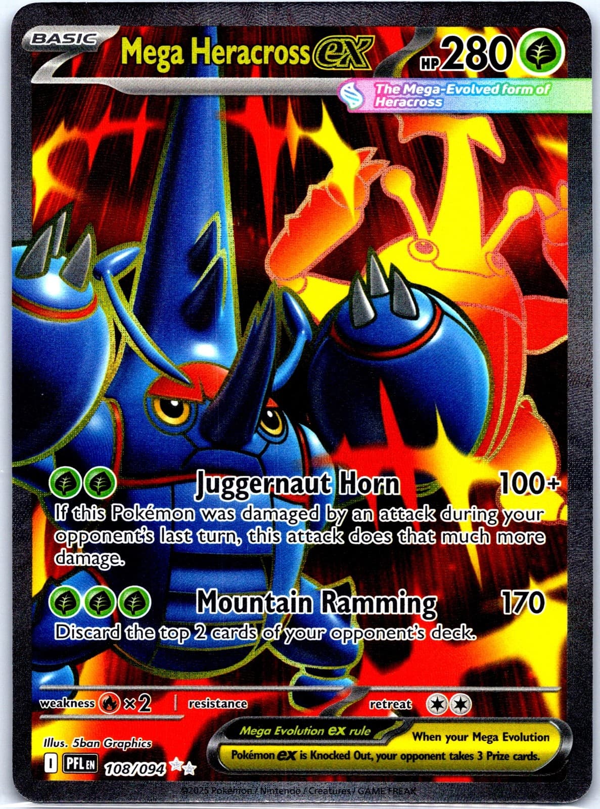 Mega Heracross ex Holo Ultra Rare ME02: Phantasmal Flames 108/094 NM ((Pokemon))