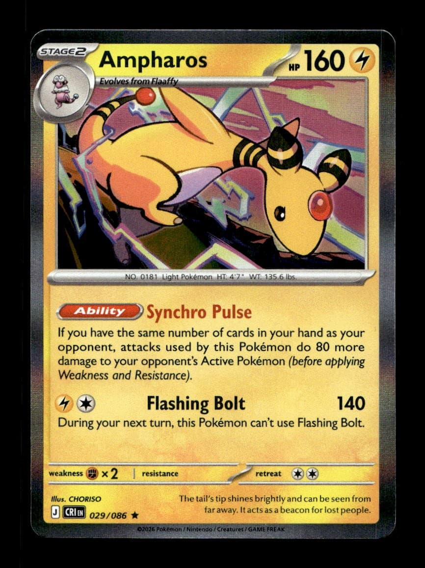 Ampharos 029/086 Rare Chaos Rising Pokemon Holo Near Mint