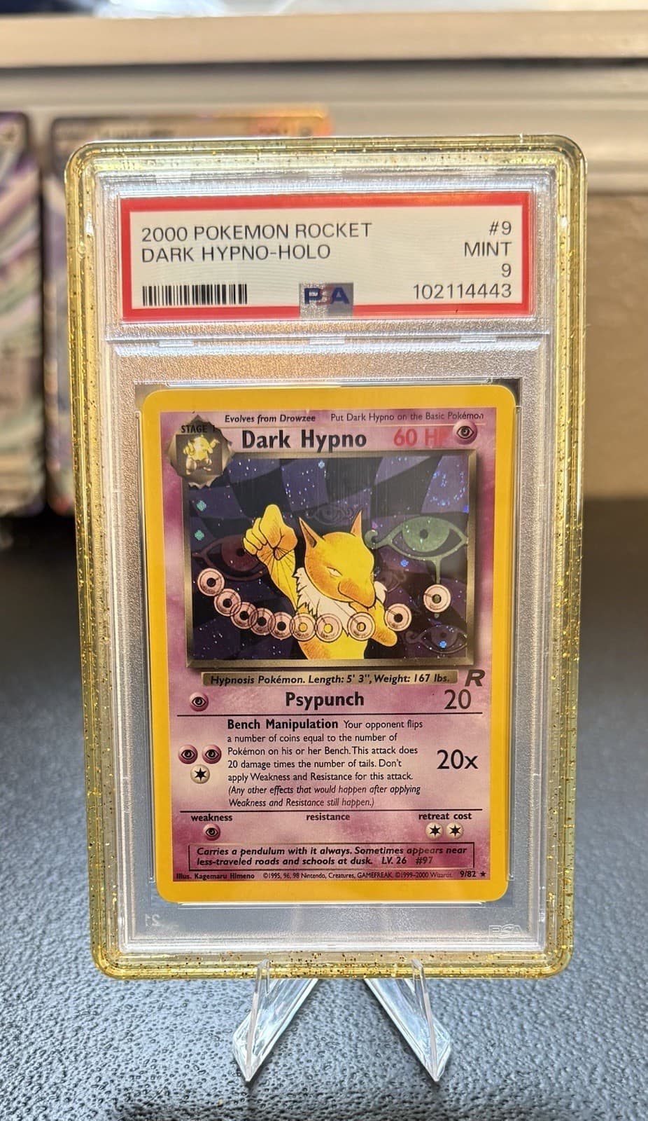 2000 Pokemon TCG Team Rocket Dark Hypno Holo PSA 9 #9/82 English CRAZY SWIRL 🌀