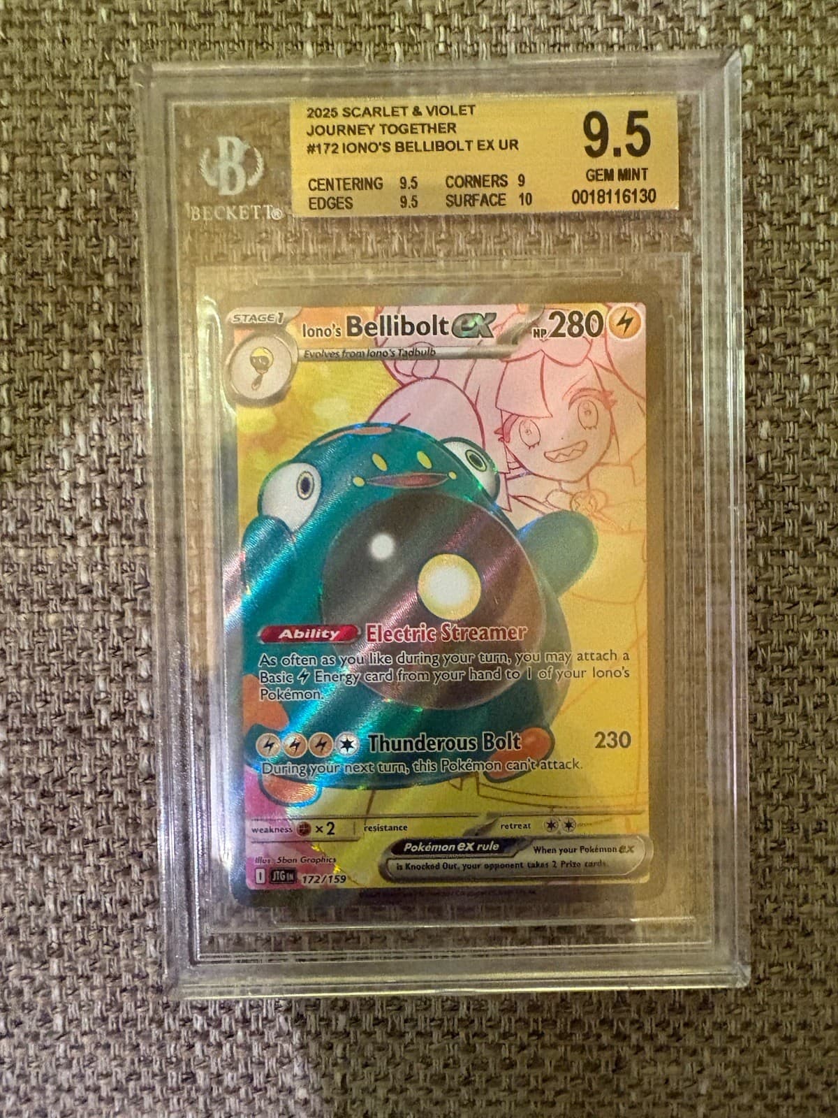 Iono's Bellibolt ex 188/159 Sv09: Journey Together Holo BGS 9.5 Gem Mint