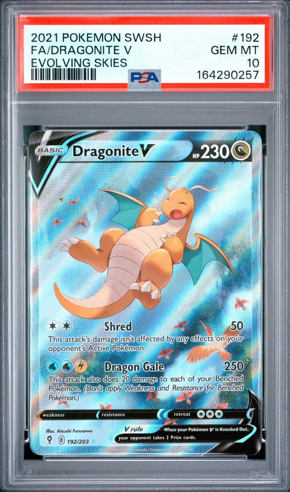 Pokemon Dragonite V 192/203 Alt Full Art Evolving Skies #192 GEM MINT PSA 10