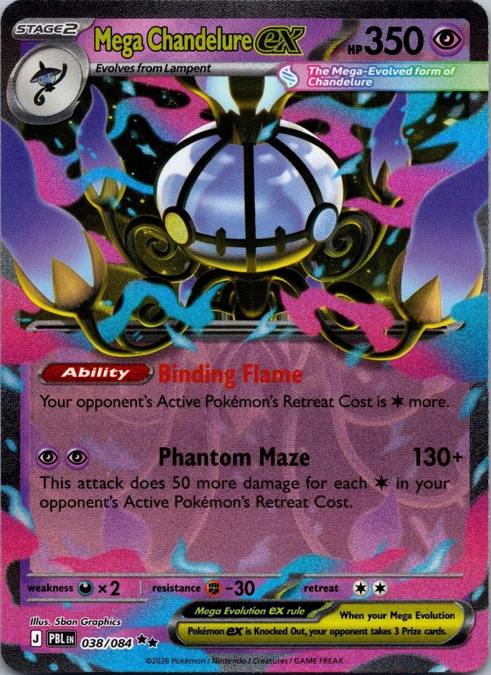 Mega Chandelure ex 038/084 Double Rare Pitch Black Pokemon Holo Near Mint