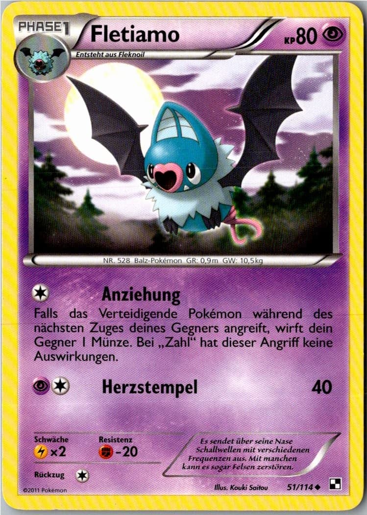 Pokemon Fletiamo 51/114 Schwarz & Weiß Deutsch