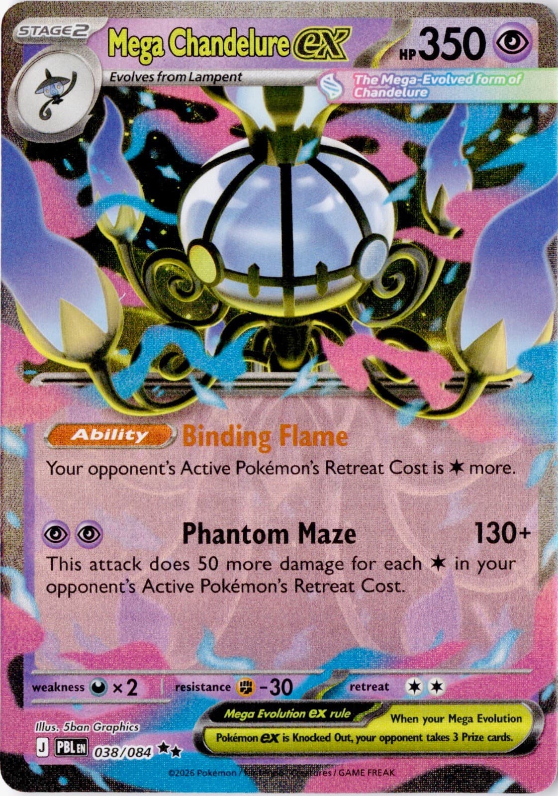 Mega Chandelure ex 038/084 Double Rare Pitch Black Pokemon Holo Near Mint