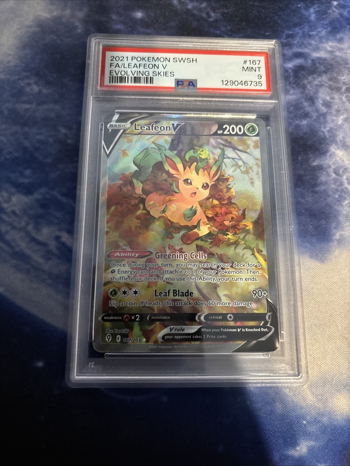 Leafeon V (Alternate Full Art) 167/203 SWSH07: Evolving Skies Holo PSA 9