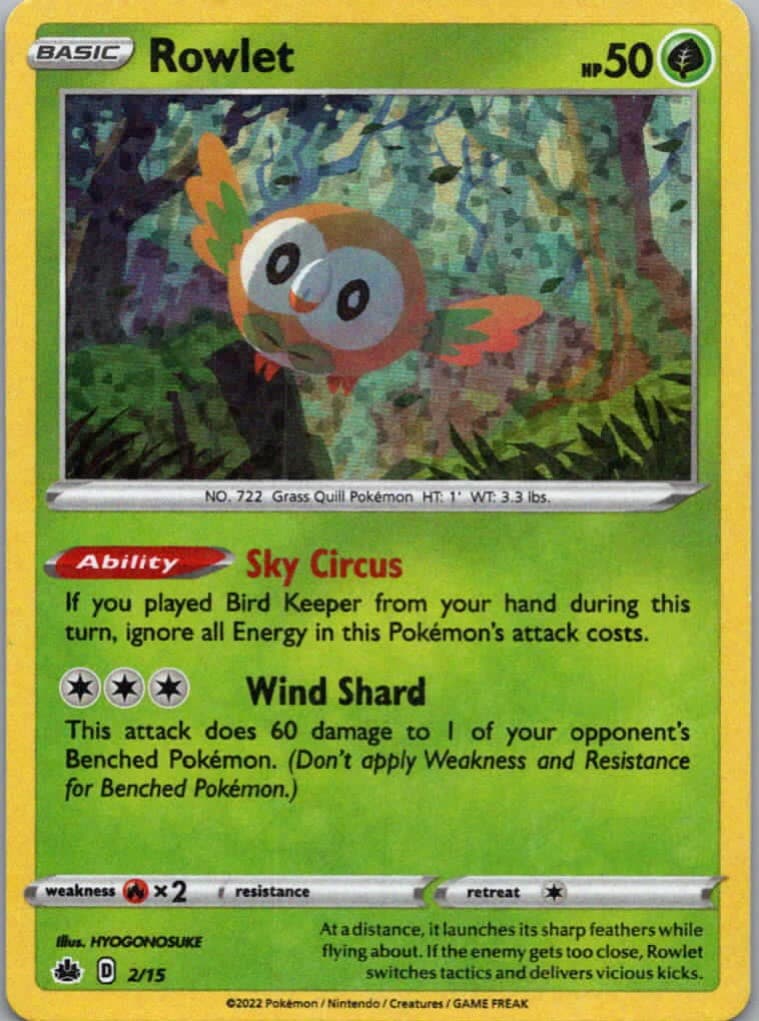 Pokemon TCG Rowlet 2/15 McDonalds Collection 2022 Holo LP