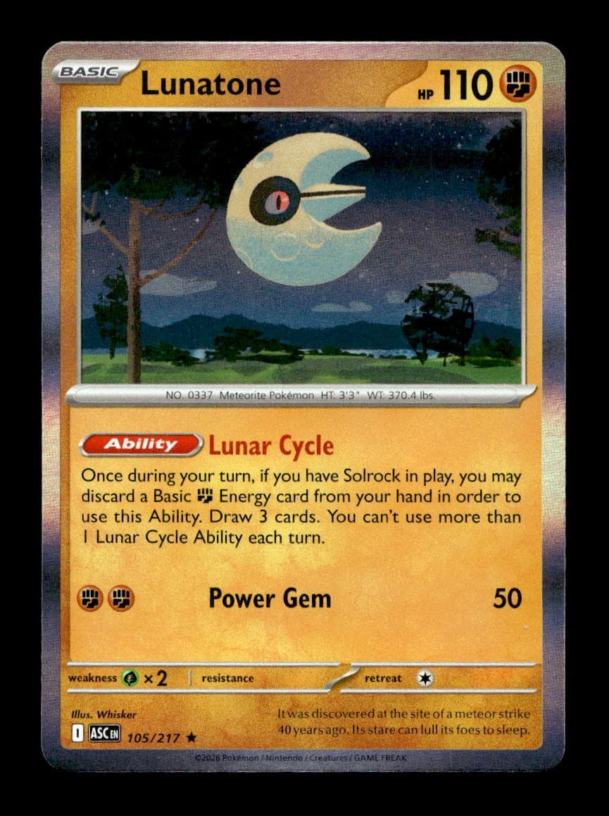 Lunatone 105/217 Rare Ascended Heroes Pokemon Holo Near Mint