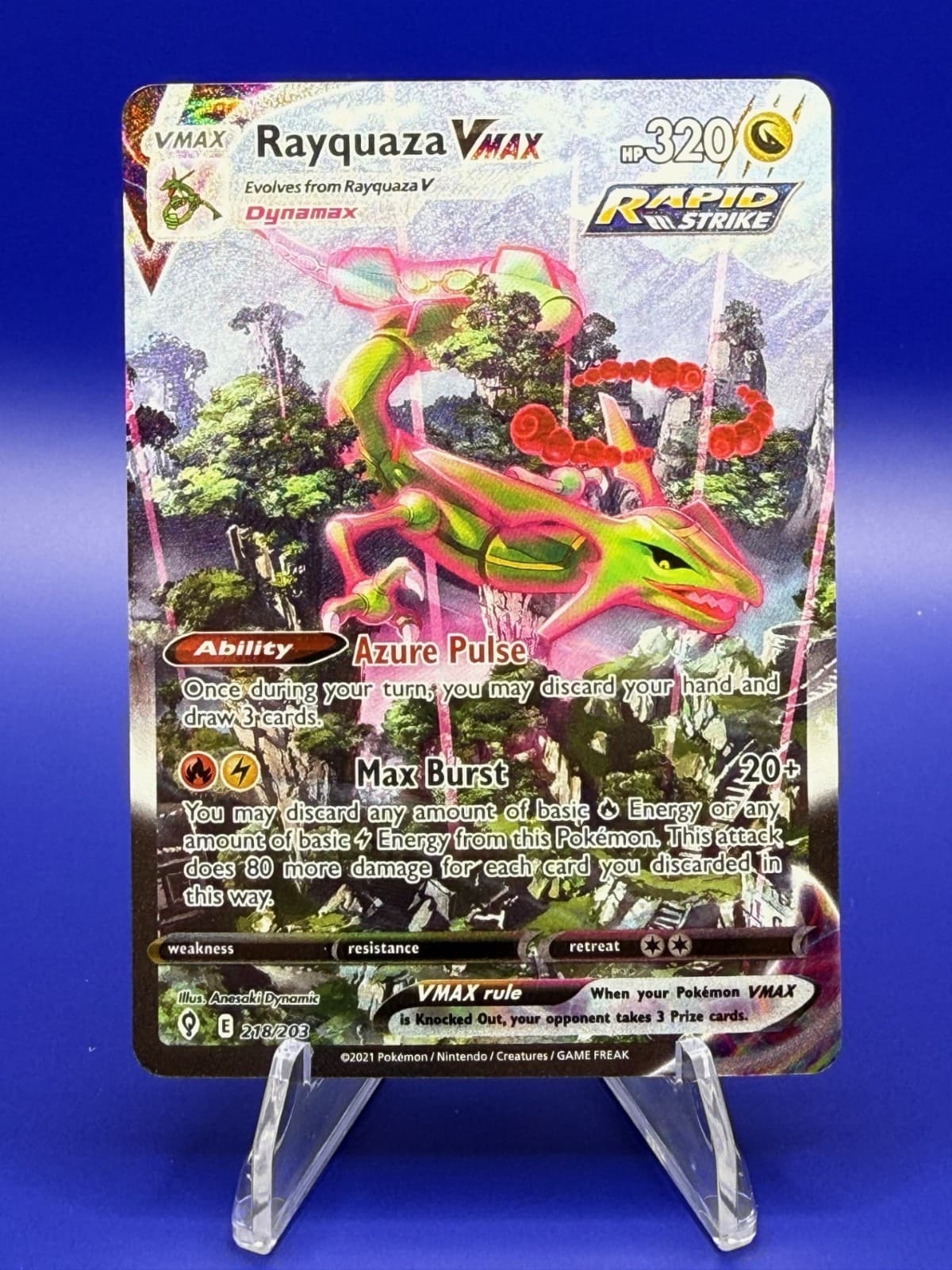 Pokemon Evolving Skies Rayquaza Vmax Alt-Art 218/203 NM.
