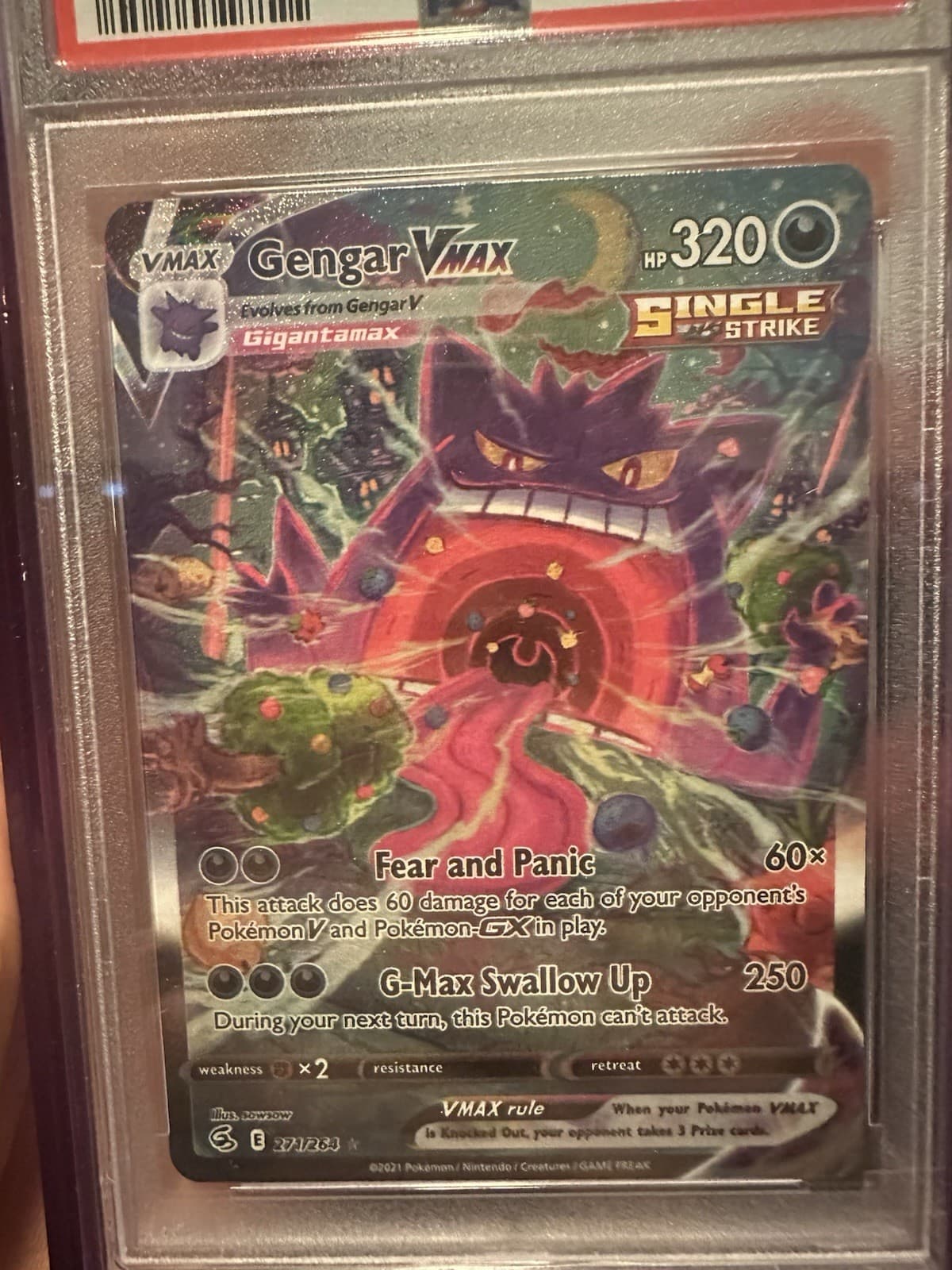 Pokemon 2021 SWSH08 Fusion Strike Gengar VMAX Alt Art Secret 271/264 PSA 9