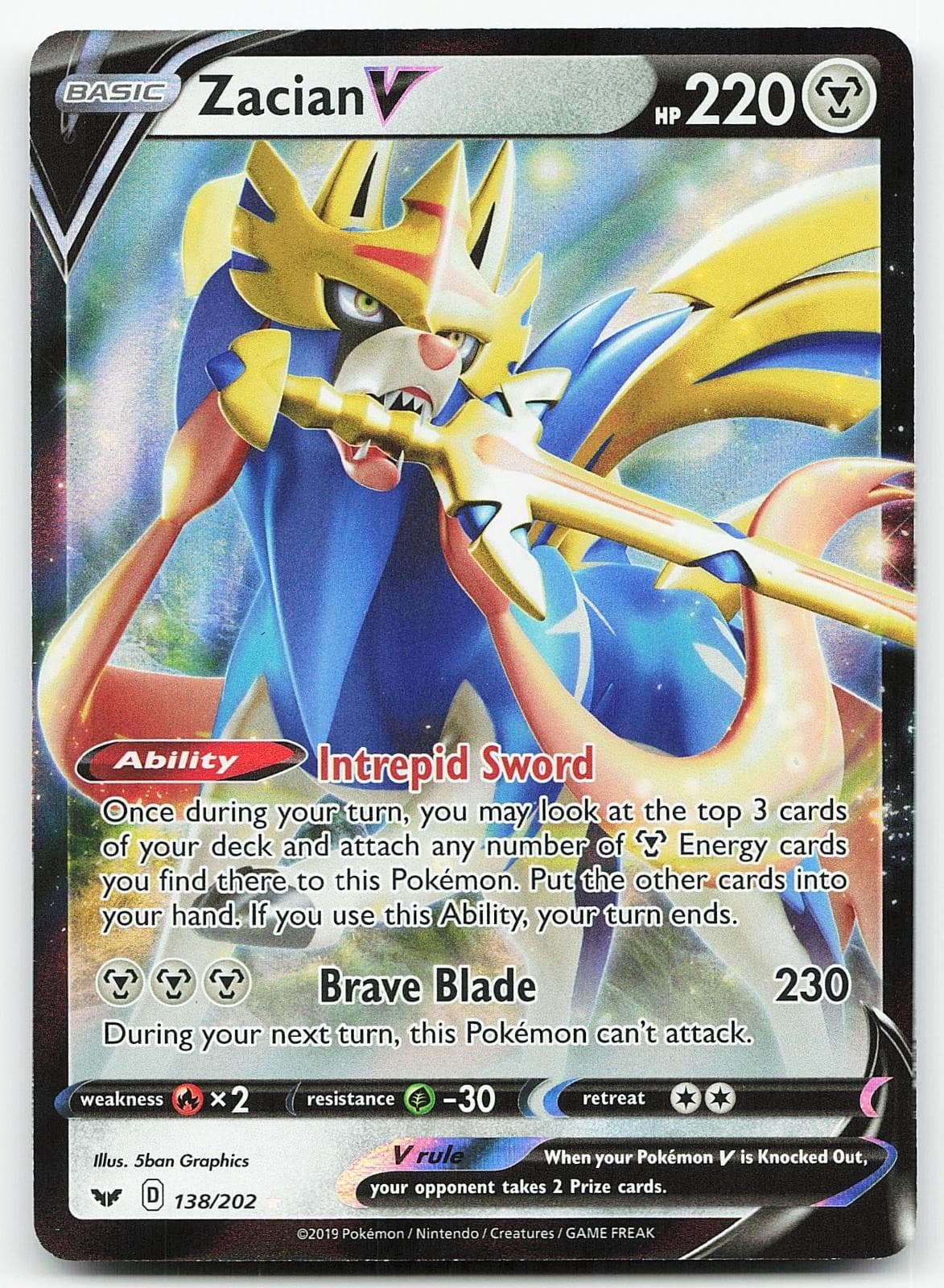 Pokemon Zacian V 138/202 ME: 30th Celebration Classic Collection Holo NM