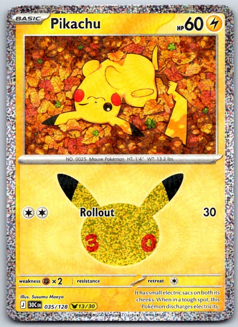 Pikachu 035/128 Pikachu Rare ME: 30th Celebration Pokemon TCG NM