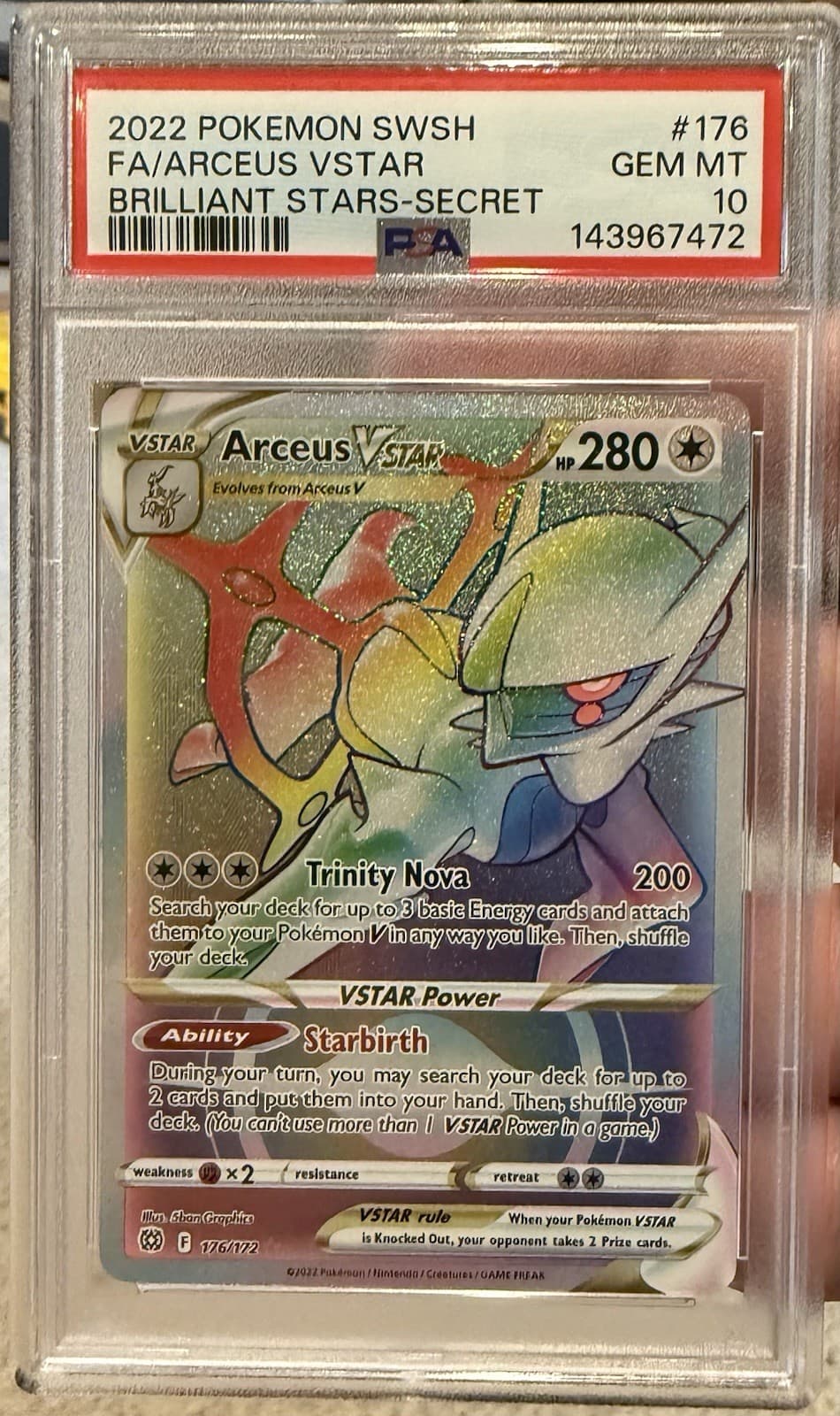 2022 POKEMON BRILLIANT STARS ARCEUS VSTAR #176/172 RAINBOW SECRET RARE PSA 10
