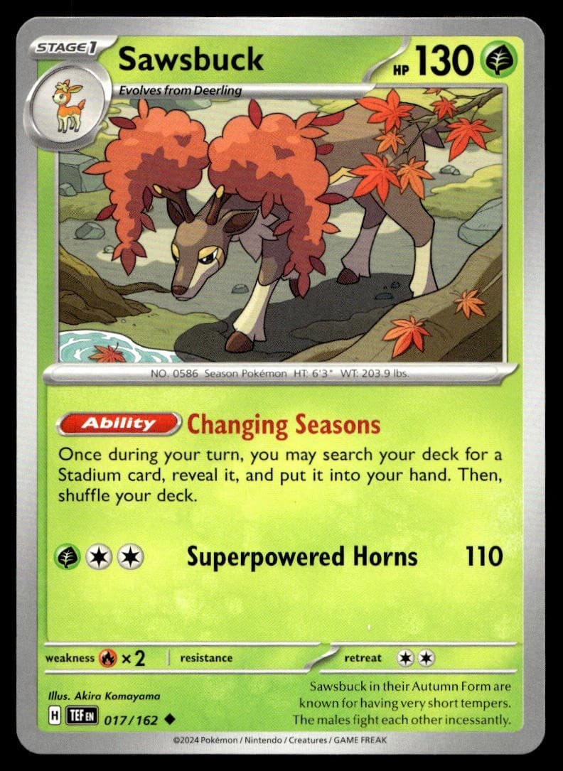 Sawsbuck 17/162 Pokemon Card Temporal Forces Uncommon 130 HP Near Mint C29