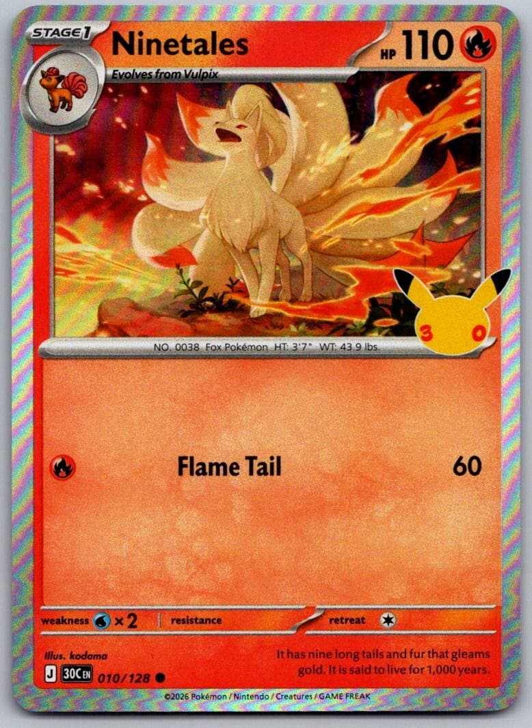 Ninetales 30th Celebration 010/128 Common Holo Pokémon — English Near Mint