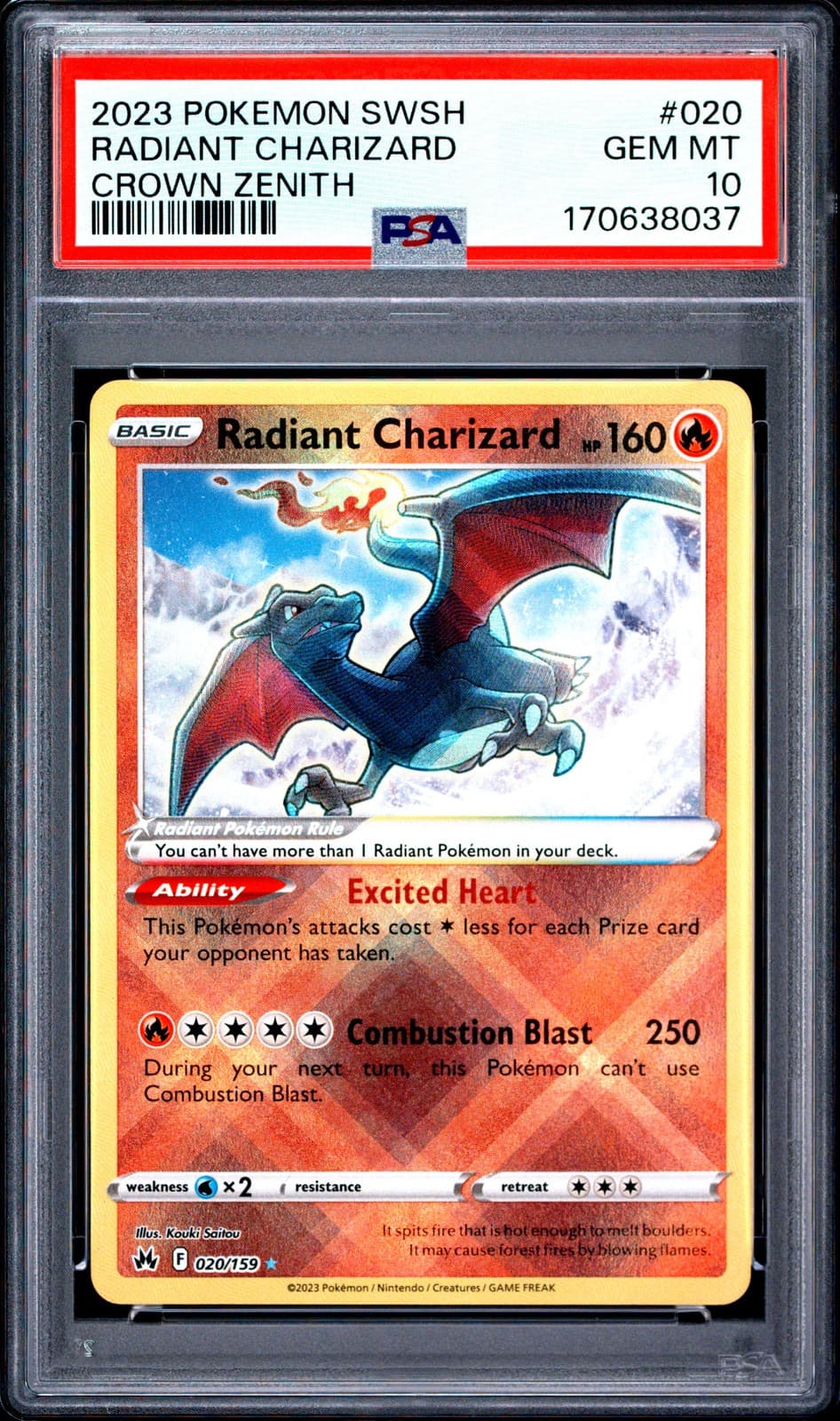 2023 POKEMON SWORD & SHIELD CROWN ZENITH #020 RADIANT CHARIZARD PSA 10