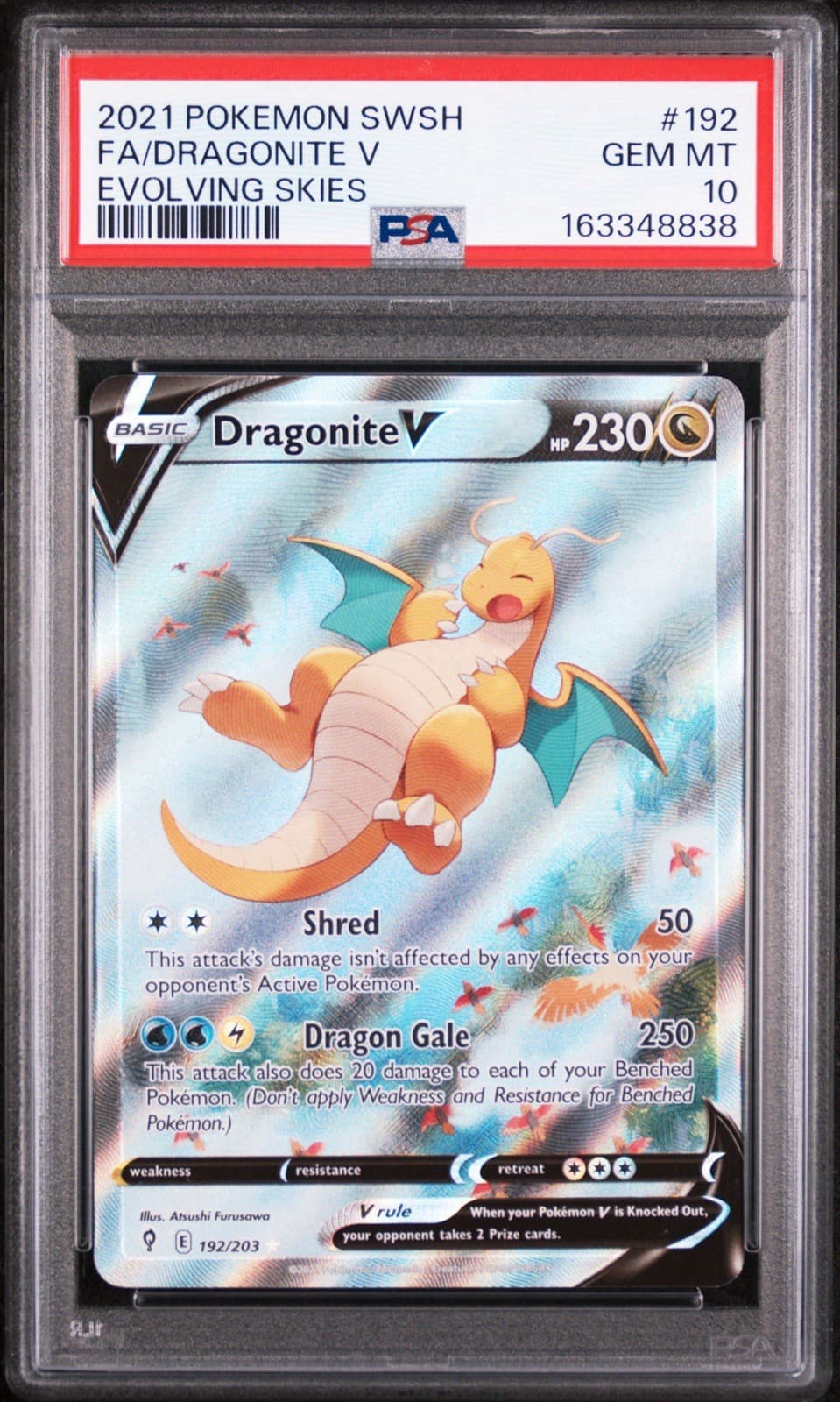 2021 POKEMON SWORD & SHIELD EVOLVING SKIES #192 FULL ART/DRAGONITE V PSA 10
