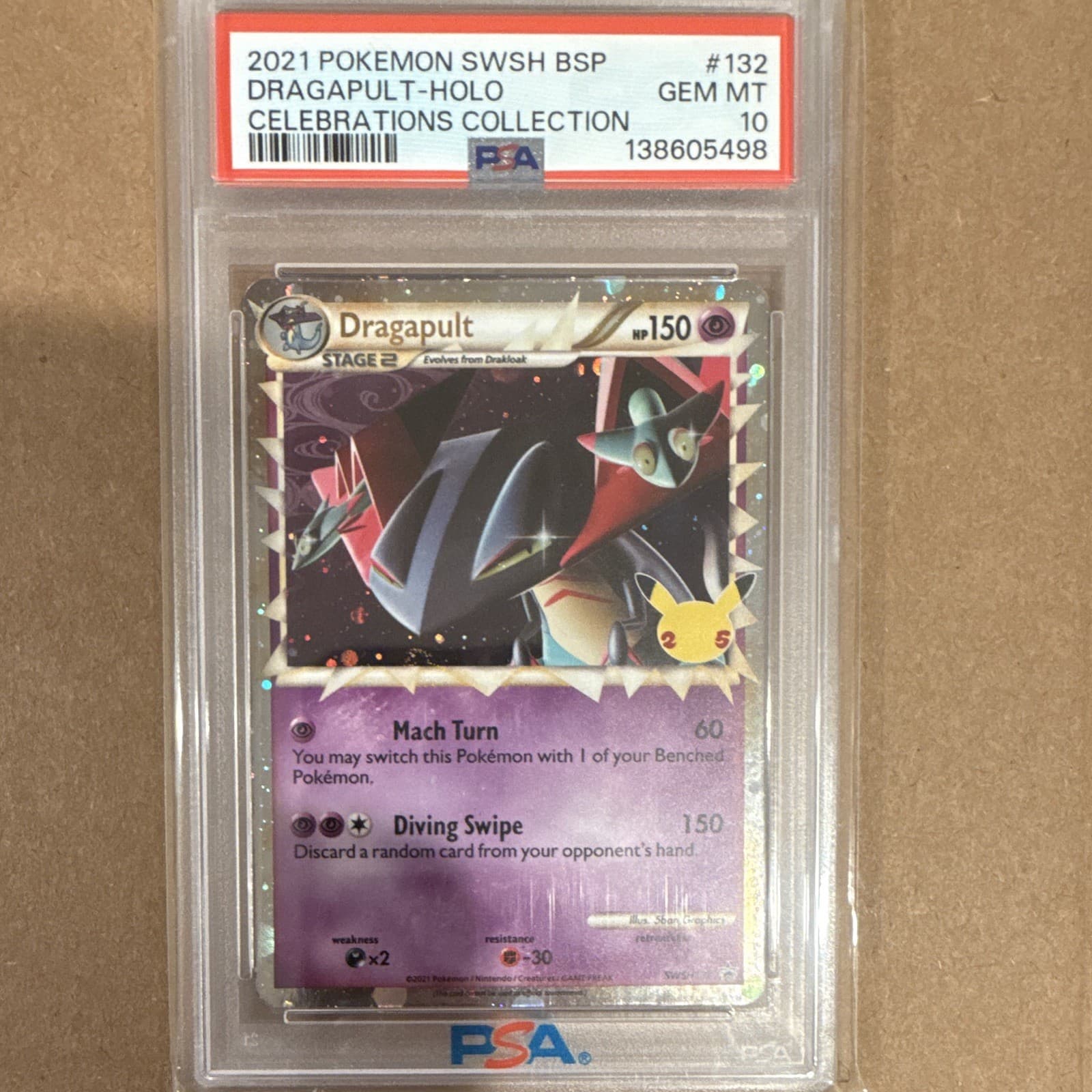 Pokemon 2021 Celebrations Dragapult Promo Holo SWSH132 English PSA 10 GEM MINT